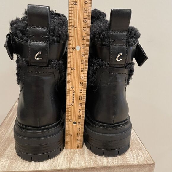 Black Boots Women’s size 7 Combat Moto Biker Goth Faux Leather Shearling NWOT - Picture 5 of 13